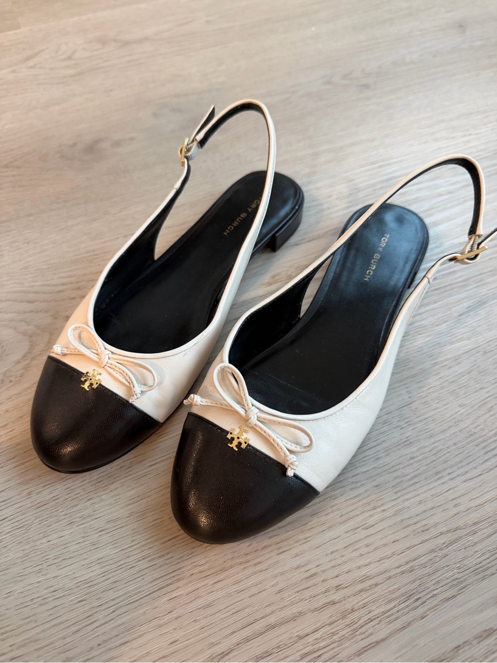 Tory Burch Two-Tone Slingback Ballet Flats in Cream and Black